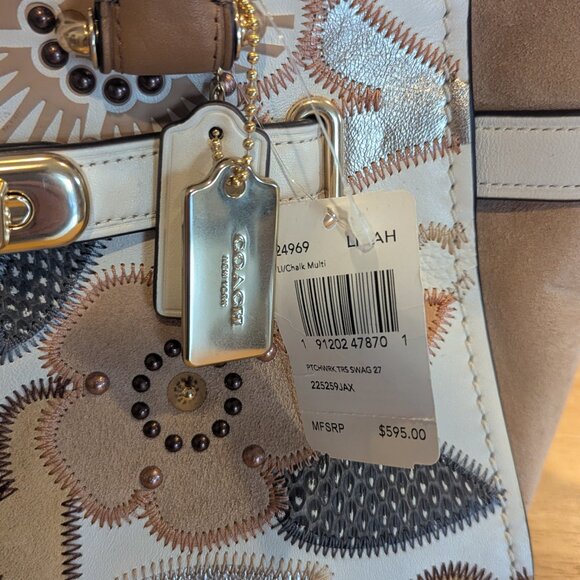 NWT Coach Swagger Medium Satchel with Patchwork Tea Rose Floral Applique Beige - Picture 2 of 9
